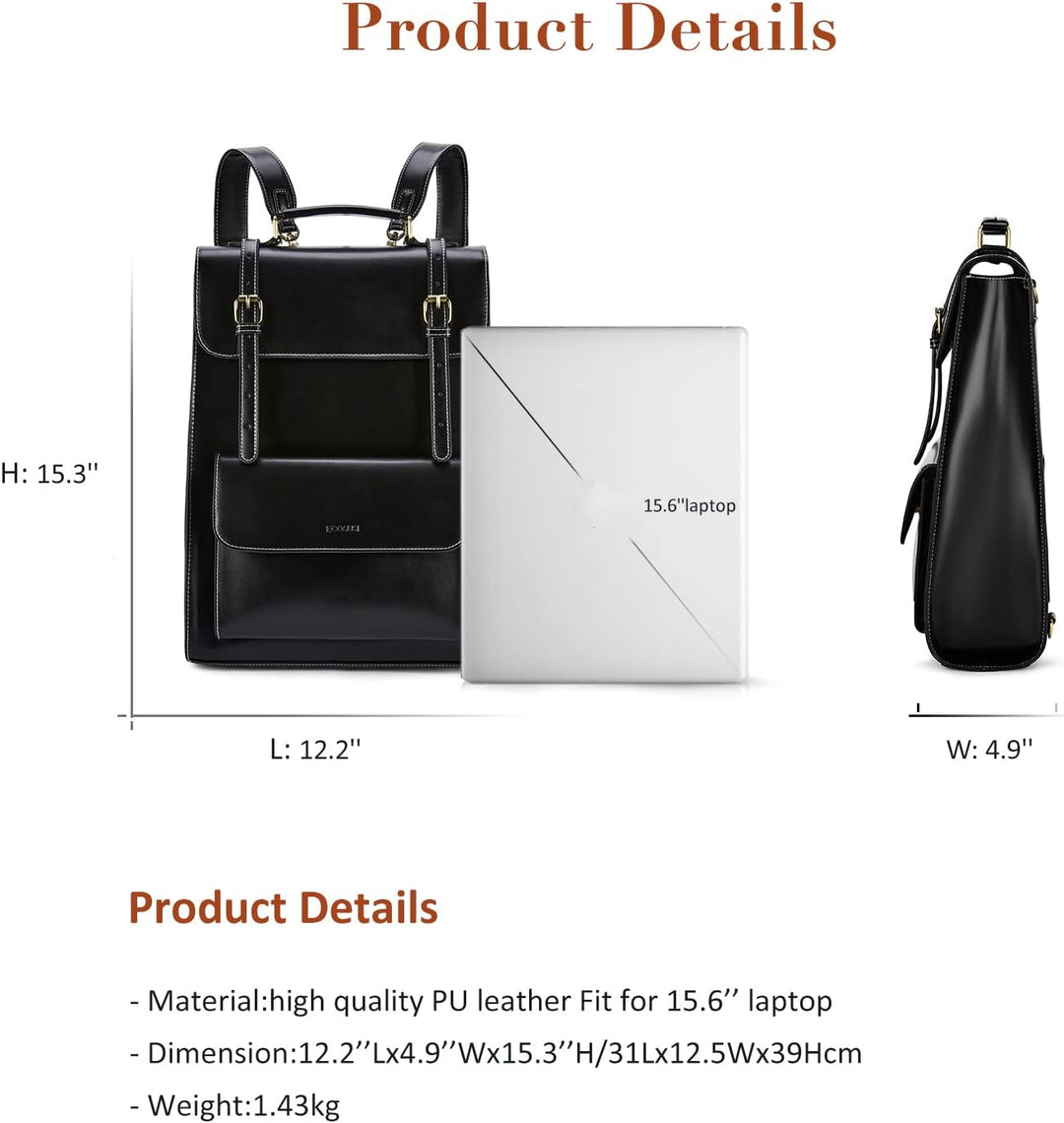 ECOSUSI Laptop Rucksack Damen für 15,6 Zoll Schulrucksack Mädchen Leder Daypack mit Laptopfach Wasse