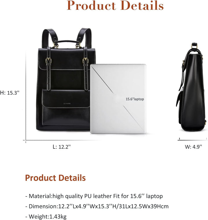 ECOSUSI Laptop Rucksack Damen für 15,6 Zoll Schulrucksack Mädchen Leder Daypack mit Laptopfach Wasse