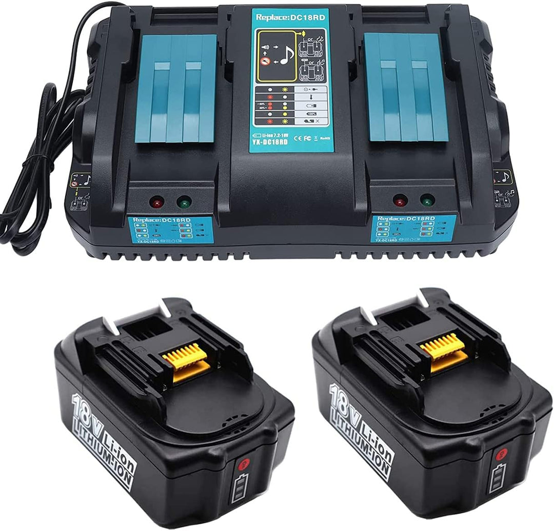 GOLEMON 2 Stück BL1850B BL1850 18 V 5000 mAh Li-Ion Akku + DC18RD Dual Port Ladegerät Ersatz für Mak