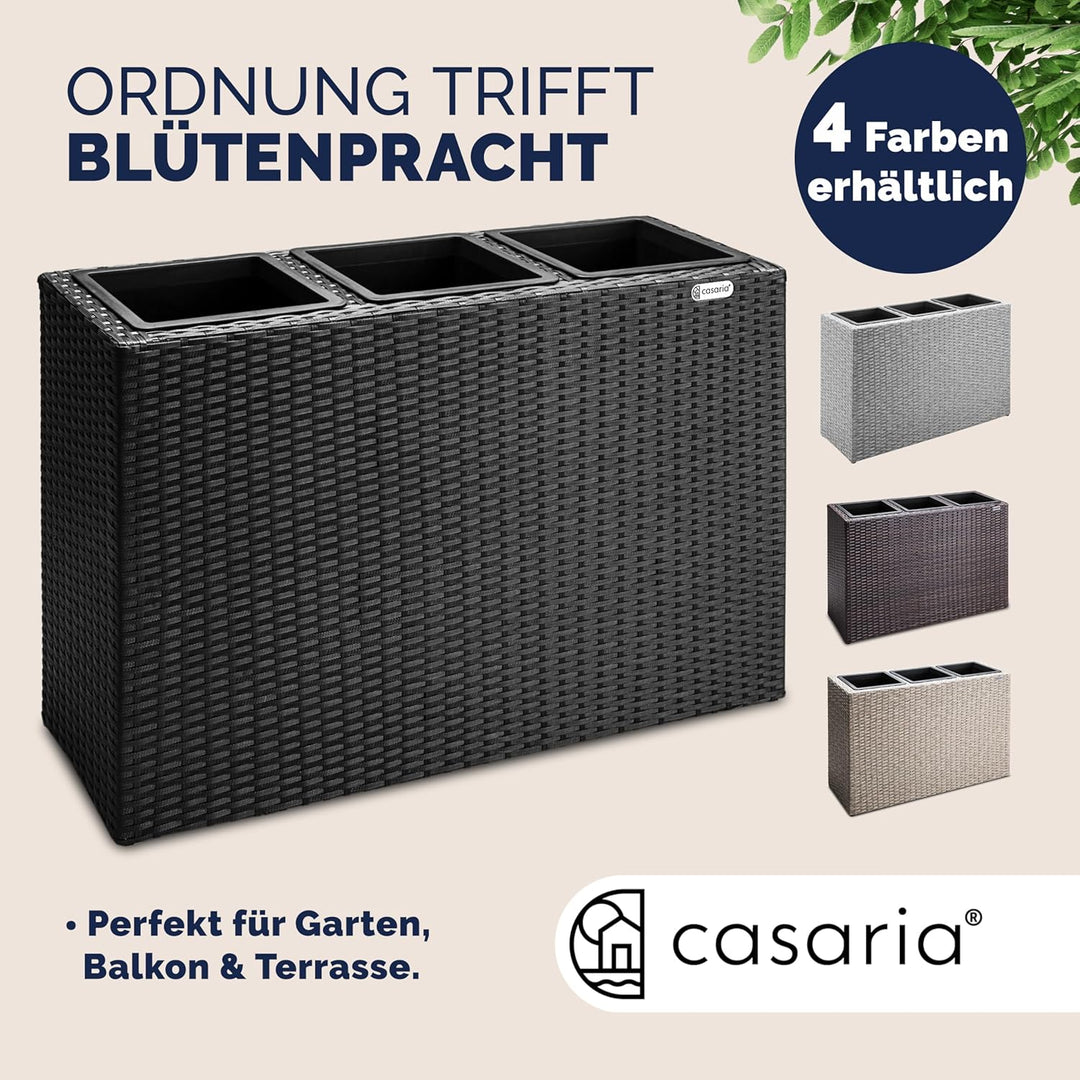 Casaria® Blumenkasten 3 Innentöpfe Polyrattan Herausnehmbar Wasserablauf Outdoor Rechteckig Pflanzka