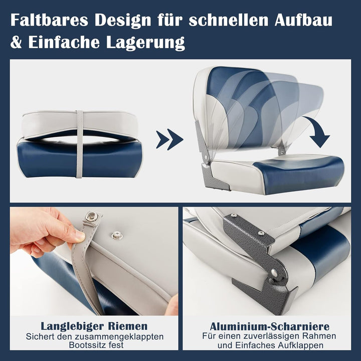 COSTWAY 2er Set Bootssitz klappbar, Bootsstuhl mit 12 cm dicker Schwammpolsterung, gepolsterter Steu
