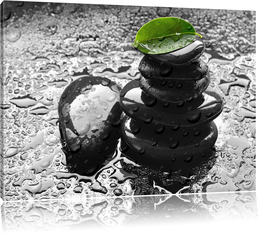 Pixxprint Zensteinturm im Regen als Leinwandbild/Grösse: 100x70 cm/Wandbild/Kunstdruck/fertig bespan