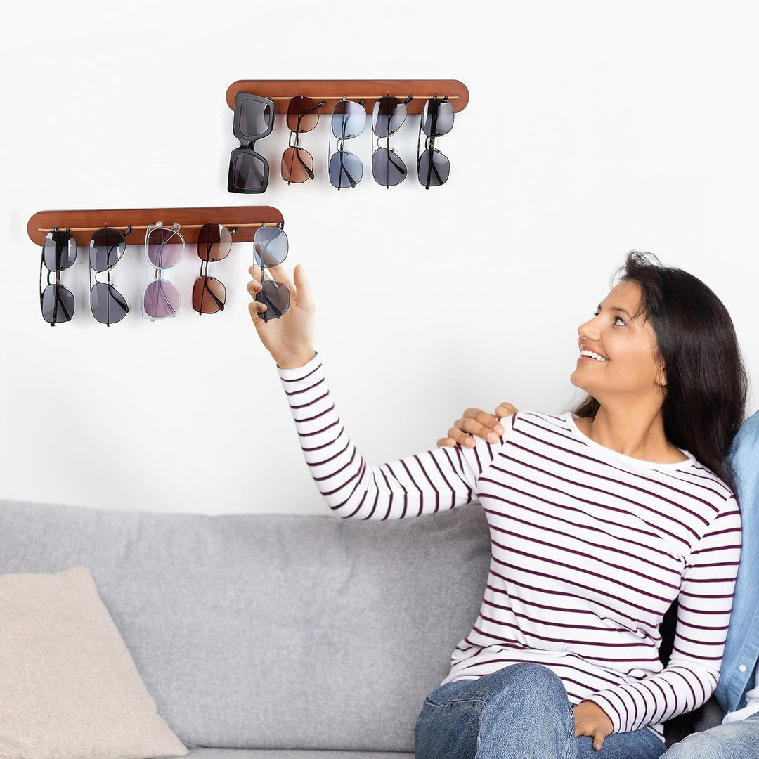 Kurtzy 3er Pack Brillenhalter Wand Hänge Organizer aus Holz - Aufbewahrung Hängend Brillen Organizer
