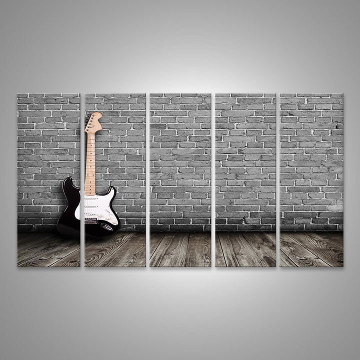 islandburner Bild auf Leinwand E Gitarre Auf Holzboden Vor Steinwand Bilder Wandbilder Poster Leinwa