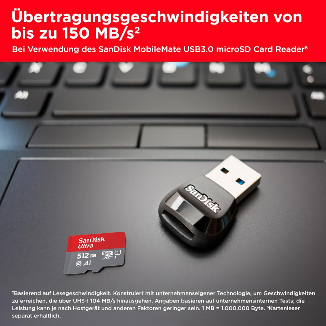 SanDisk Ultra Android microSDXC UHS-I Speicherkarte 512 GB + Adapter (Für Smartphones und Tablets, A