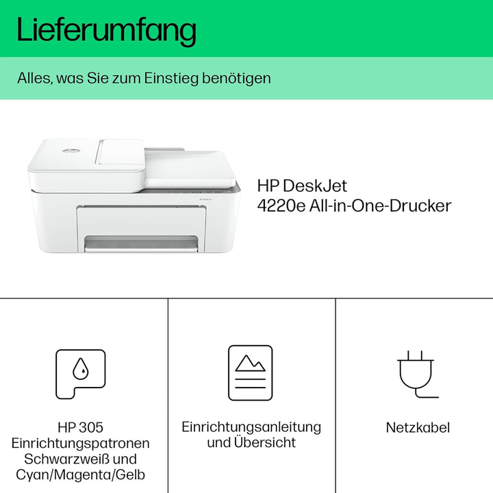 HP DeskJet 4220e Multifunktionsdrucker, 3 Monate gratis drucken mit HP Instant Ink inklusive, HP+, D