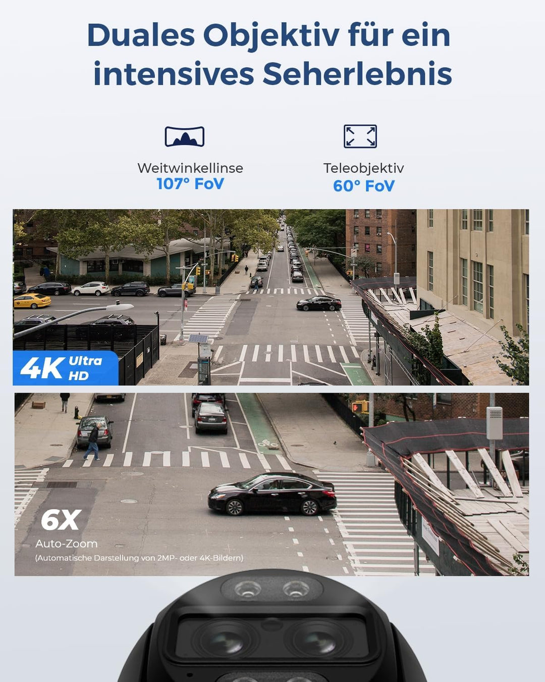Reolink 4K 8MP PTZ PoE Überwachungskamera Aussen mit Dual-Objektiv, 6X Hybridzoom, 355°/90° Schwenkb
