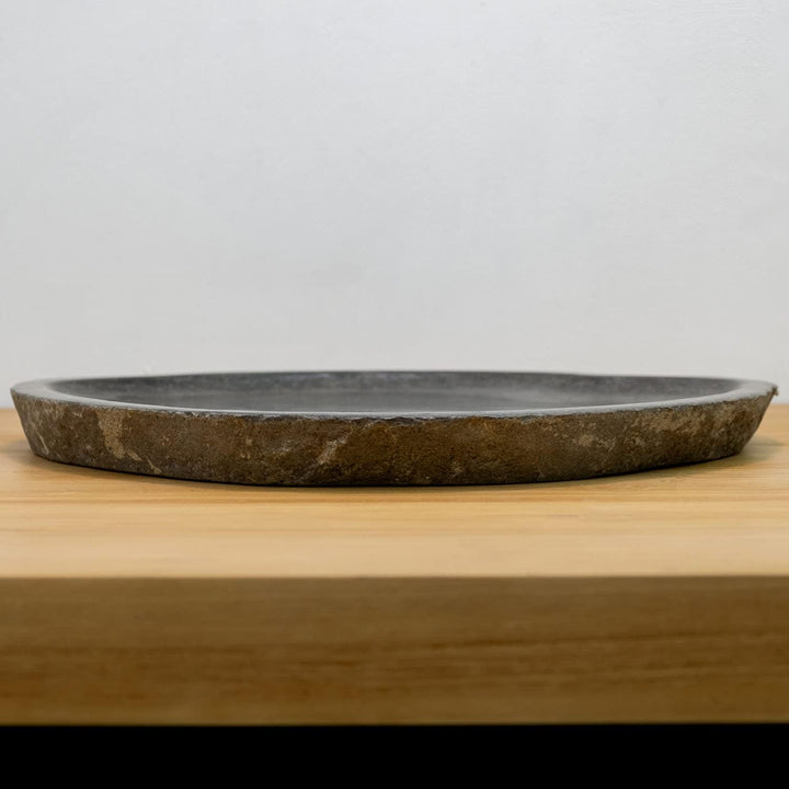 wohnfreuden Naturstein Tablett grau rund 40 cm - Steintablett innen poliert Dekoration Steinschale