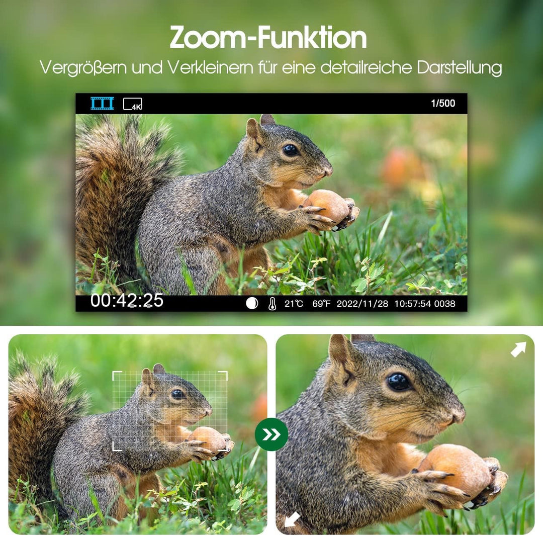 Crenova Wildkamera 4K 32MP mit 32GB microSD 940nm IR LEDs Bluetooth Bewegungsmelder Nachtsicht Spiel
