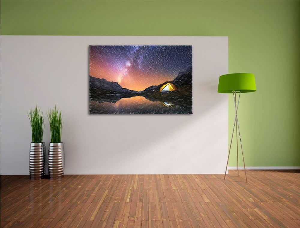 Pixxprint Zelten unter tausenden Sternen Kunst Buntstift Effekt, Format: 100x70 auf Leinwand, XXL ri