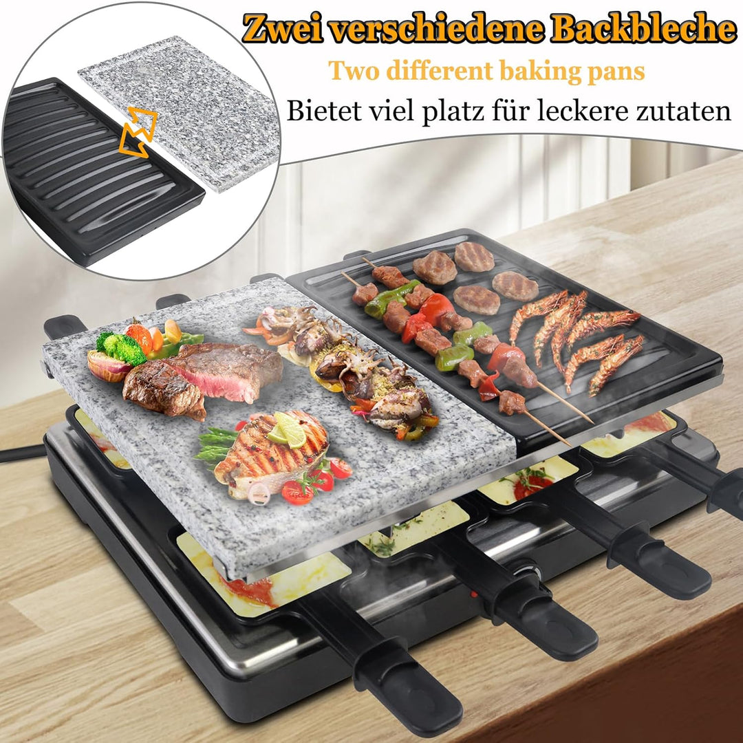 LZQ Raclette Grill für 8 Personen, Electric Grill Tischgrill Elektrogrill antihaftbeschichteter Gril