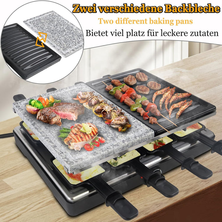 LZQ Raclette Grill für 8 Personen, Electric Grill Tischgrill Elektrogrill antihaftbeschichteter Gril
