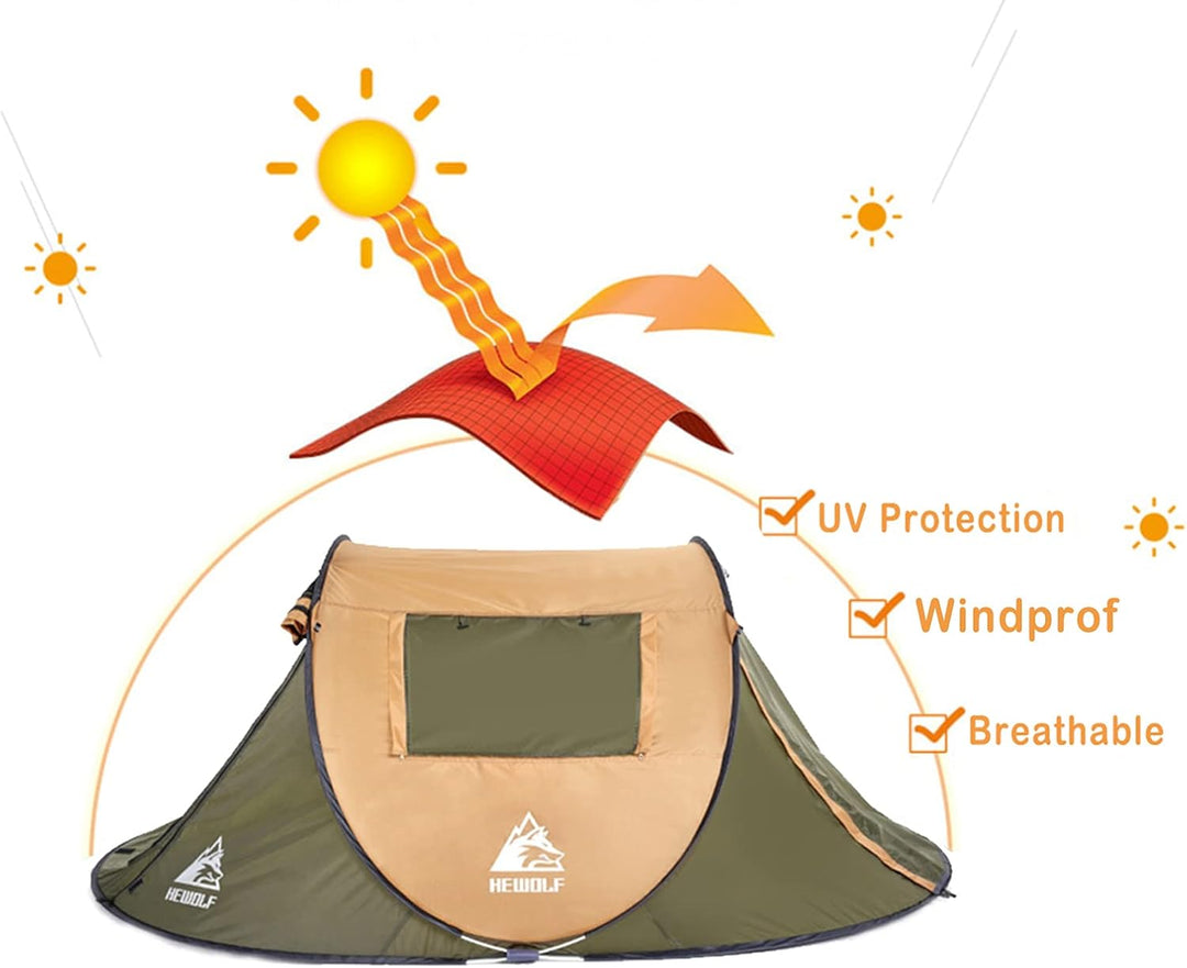 HEWOLF Wurfzelt Pop Up Zelt 2-4 Personen Camping Zelt mit Vorzelt 3 Jahreszeiten Leichtes Grosses Fa