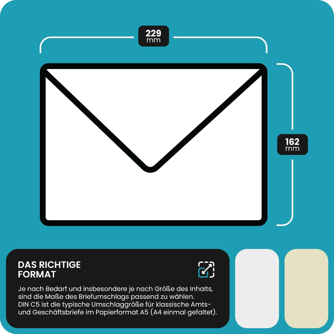 Netuno 50 Umschläge Elfenbein DIN C5 162 x 229mm 120g Aster Smooth Ivory Briefumschläge nassklebend