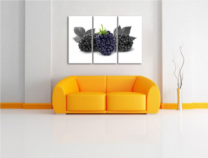 Grosse Brombeeren schwarz/weiss 3-Teiler Leinwandbild 120x80 Bild auf Leinwand, XXL riesige Bilder f