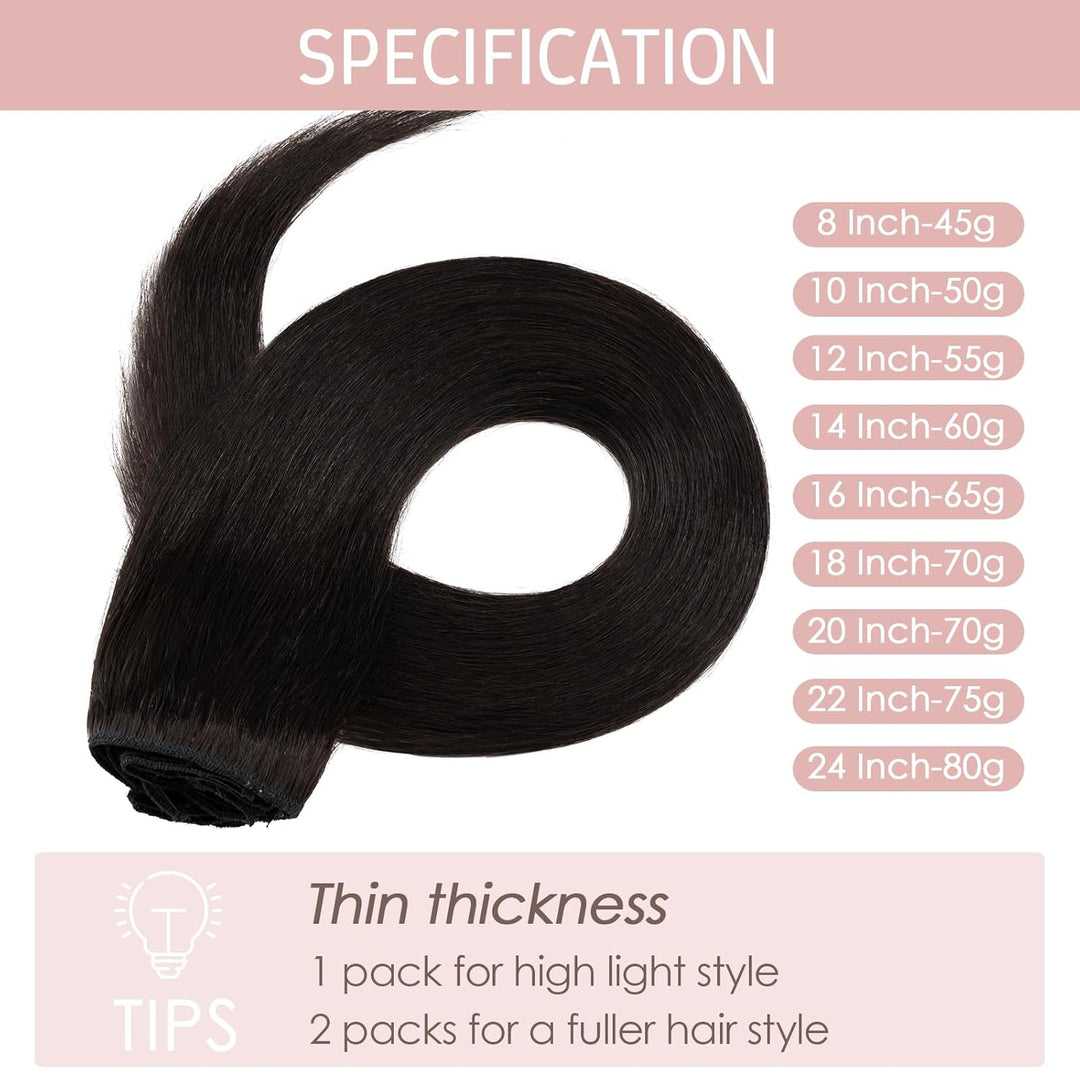 Silk-co Echthaar Clip In Extensions 8 Tressen 18 Clips 55g, Natural Schwarz Hair Extensions, Remy Ec