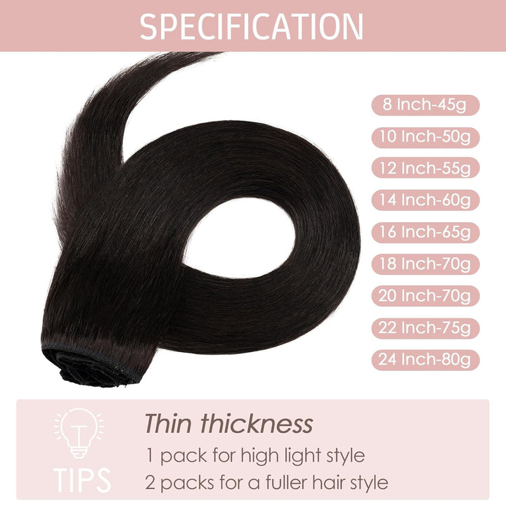 Silk-co Echthaar Clip In Extensions 8 Tressen 18 Clips 55g, Natural Schwarz Hair Extensions, Remy Ec