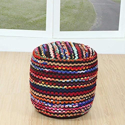 Homescapes handgewobener Chindi Sitzpouf - Sitzkissen, gefüllt mit Mikroperlen, Buntes Flickendesign