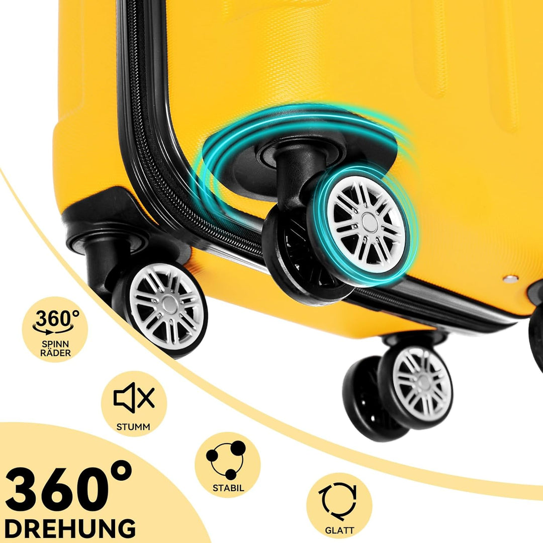 BEIBYE- Hartschalenkoffer Koffer Trolley Rollkoffer Reisekoffer Zahlenschloss 4 Zwilings-Rollen (Yel