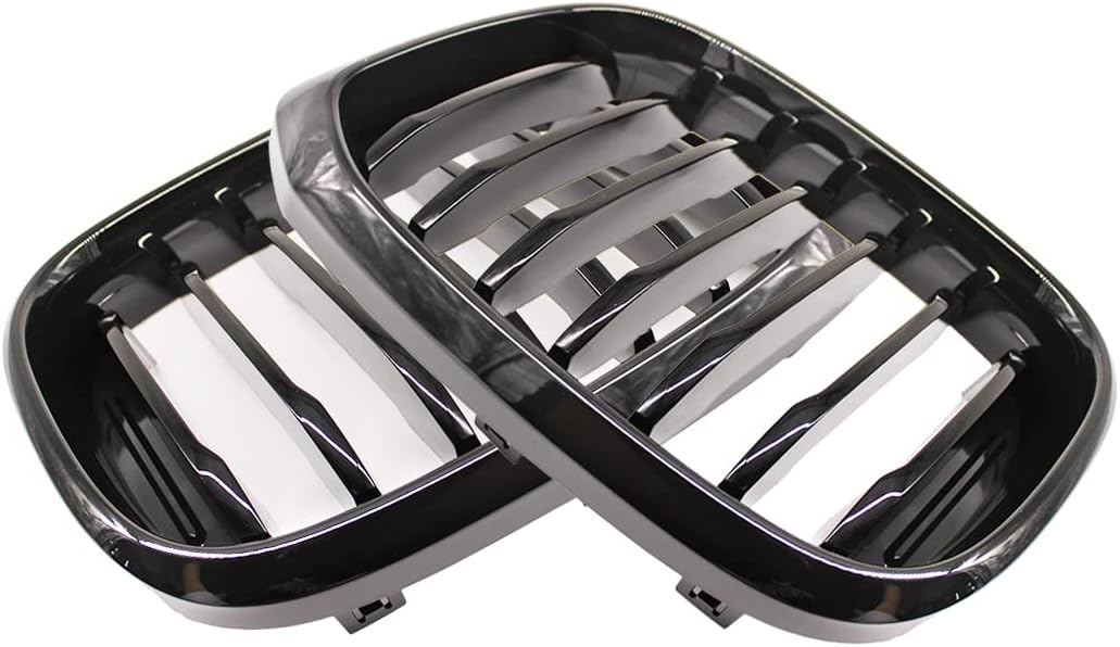 HZTWFC 2 Stück Auto Mesh Glänzend Schwarz Einzelne Zeile Renngitter Fronthaube Nierengitter Grill Fü