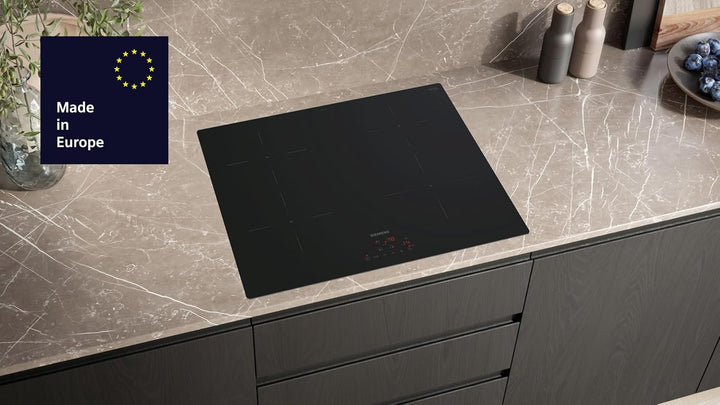 Siemens EU611BEB6E iQ100, Induktionskochfeld, 60 cm, Schwarz, Rahmenlos aufliegend, TouchControl, po