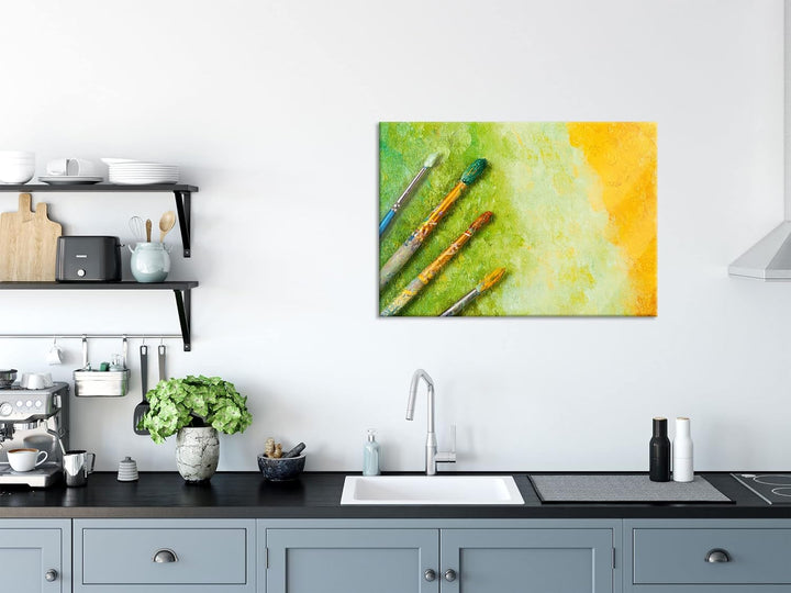 Glasbild | Wandbild aus Echtglas | Pinsel mit gemalten Bild | 100x70 cm | inkl. Aufhängung und Absta