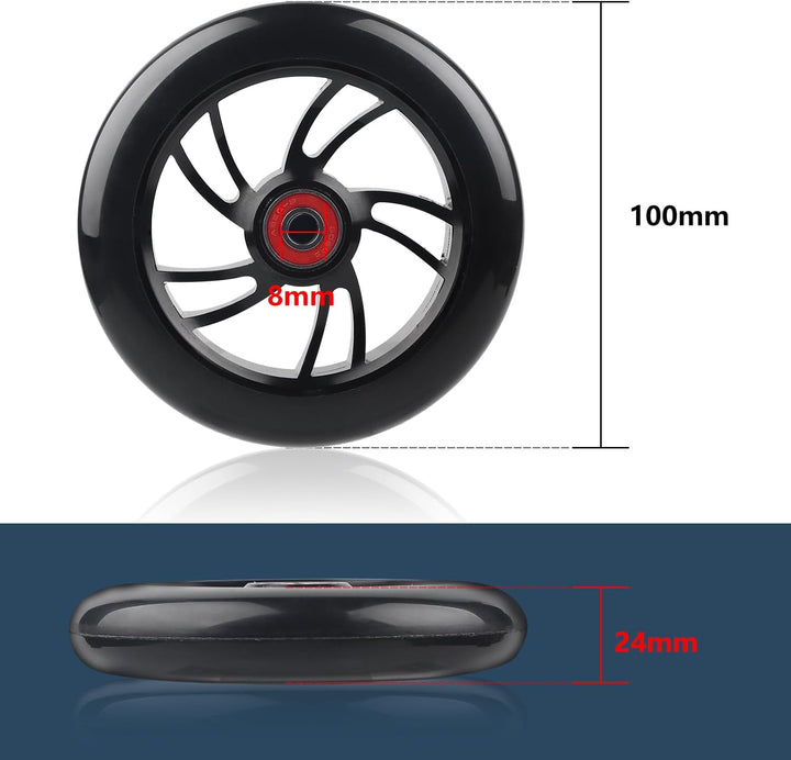 DBREAKS 2 Stück Stunt Scooter Rollen 100mm, Ersatzräder für Scooter 100mm Schwarz, Scooter Ersatzräd