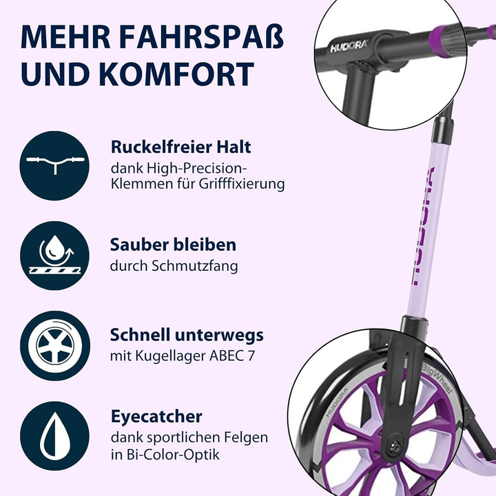HUDORA BigWheel® 205 Advanced Scooter - Komfortabler Aluminium-Roller für bis zu 100kg - Höhenverste