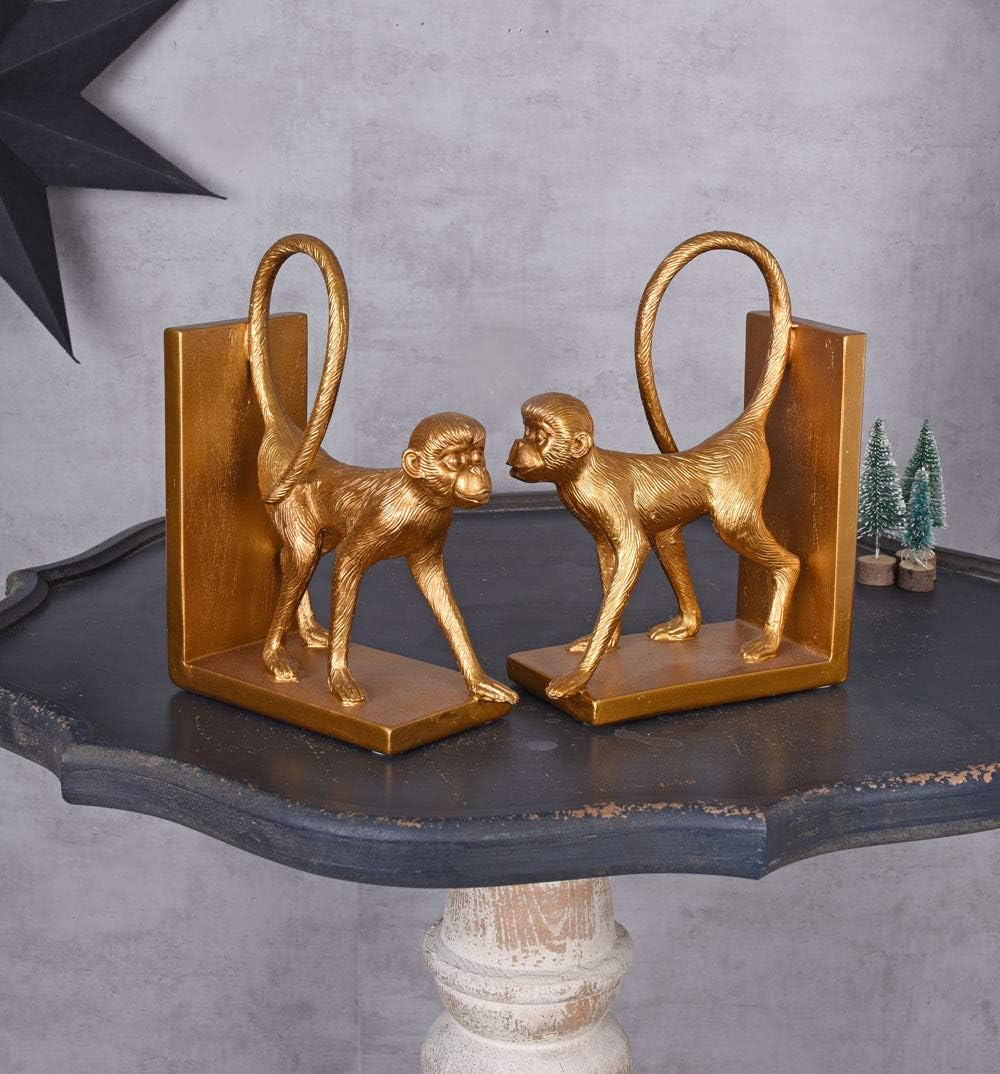 Zwei Buchstützen Monkey Gold AFFE Buchständer Affenfiguren Tierfigur Dekofigur cw228 Palazzo Exklusi
