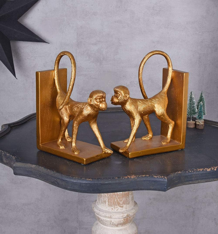 Zwei Buchstützen Monkey Gold AFFE Buchständer Affenfiguren Tierfigur Dekofigur cw228 Palazzo Exklusi