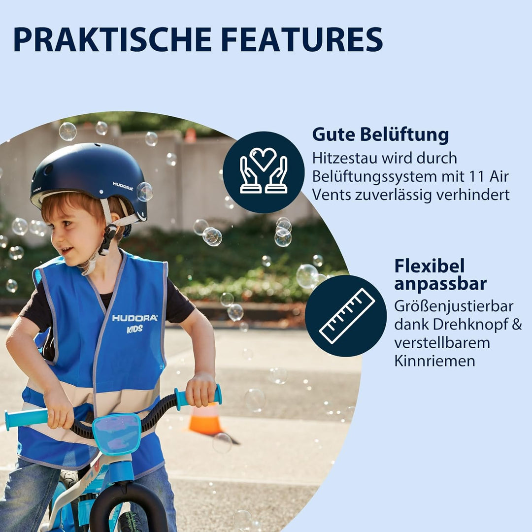 HUDORA Skaterhelm Robuster Kinderhelm - Fahrradhelm mit Air-Vent Belüftungssystem - Grössenverstellb