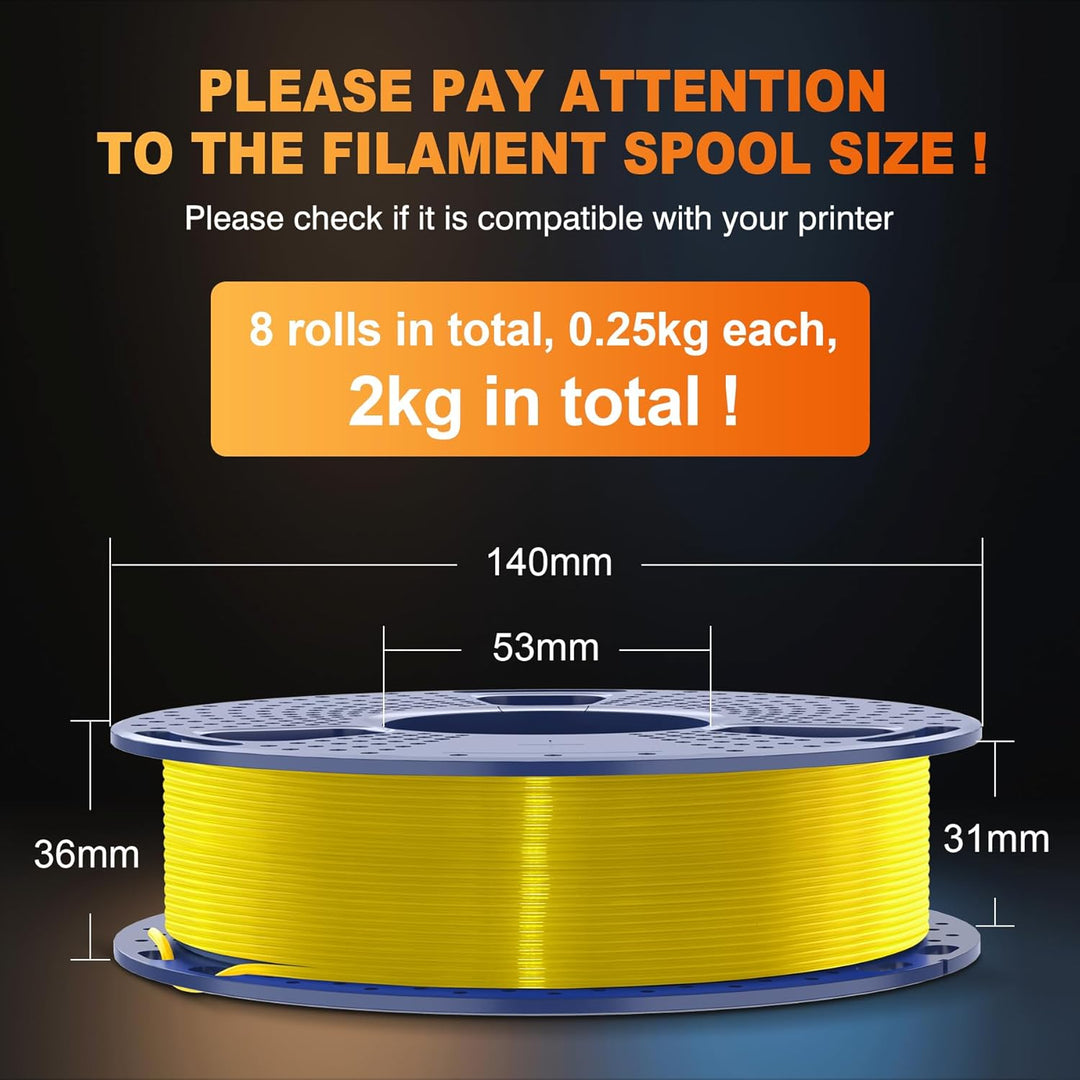 SUNLU PLA+ 3D-Druckerfilament 8er-Pack, PLA PLUS Filament 1,75 mm, 0,25 kg Spule, 8 Farben, Schwarz