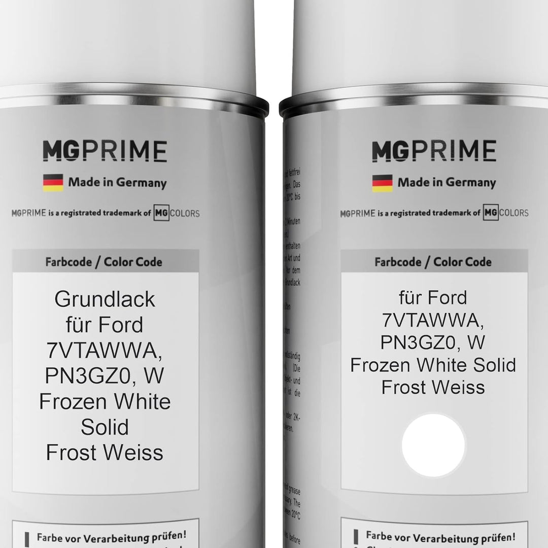 MG PRIME Autolack Sprühdosen für Ford 7VTAWWA / PN3GZ0 / W Frozen White Solid/Frost Weiss Grundlack