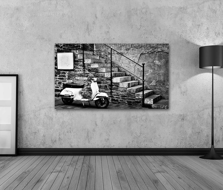 islandburner Bild auf Leinwand Alter Vespa Roller Geparkt Bei Einem Café Bilder Wandbilder Poster Le