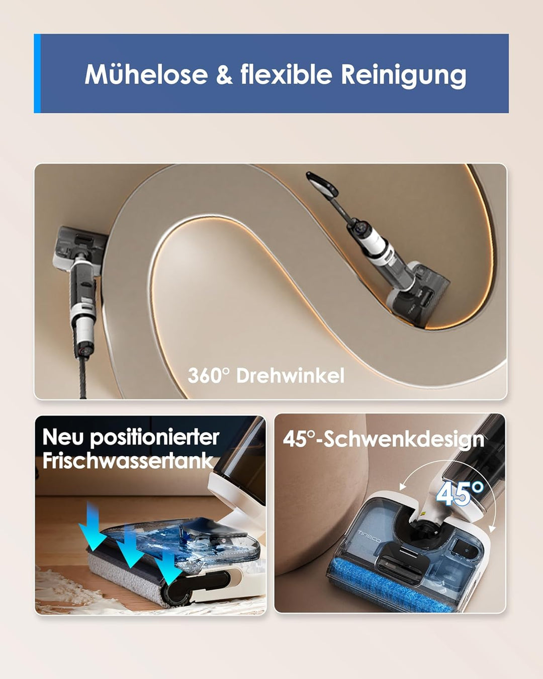 Tineco Floor ONE S6 Stretch Lite Nass Trockensauger, 180°Lay-Flat Nasssauger, Zentrifugallufttrocknu