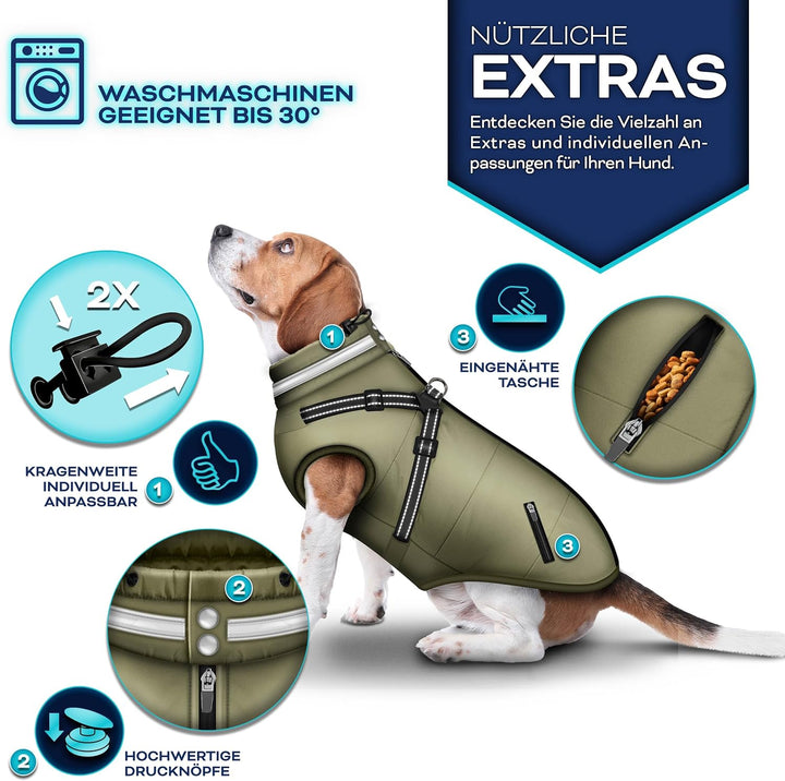 TRESKOยฎ Hundejacke Winter mit Reflektoren inkl. 15 Stรผck Kotbeutel + Spender | Hunderegenmantel wass