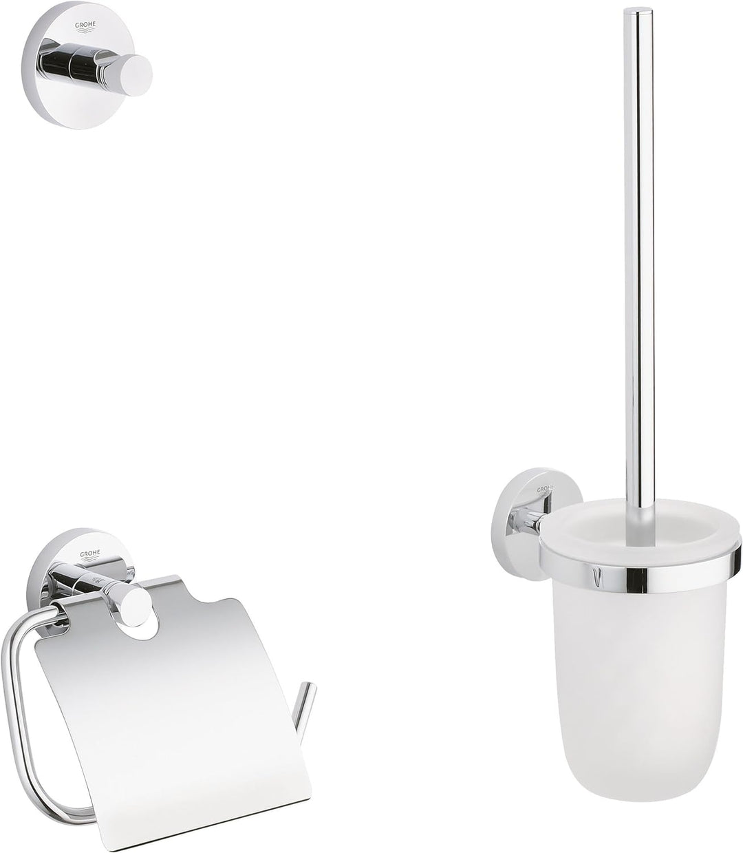 GROHE Essentials Accessoires Bath (WC-Set 3 in 1, Material: Glas / Metall) chrom, 40407001, Rund, We