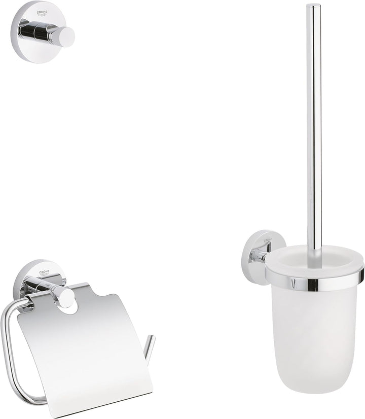 GROHE Essentials Accessoires Bath (WC-Set 3 in 1, Material: Glas / Metall) chrom, 40407001, Rund, We