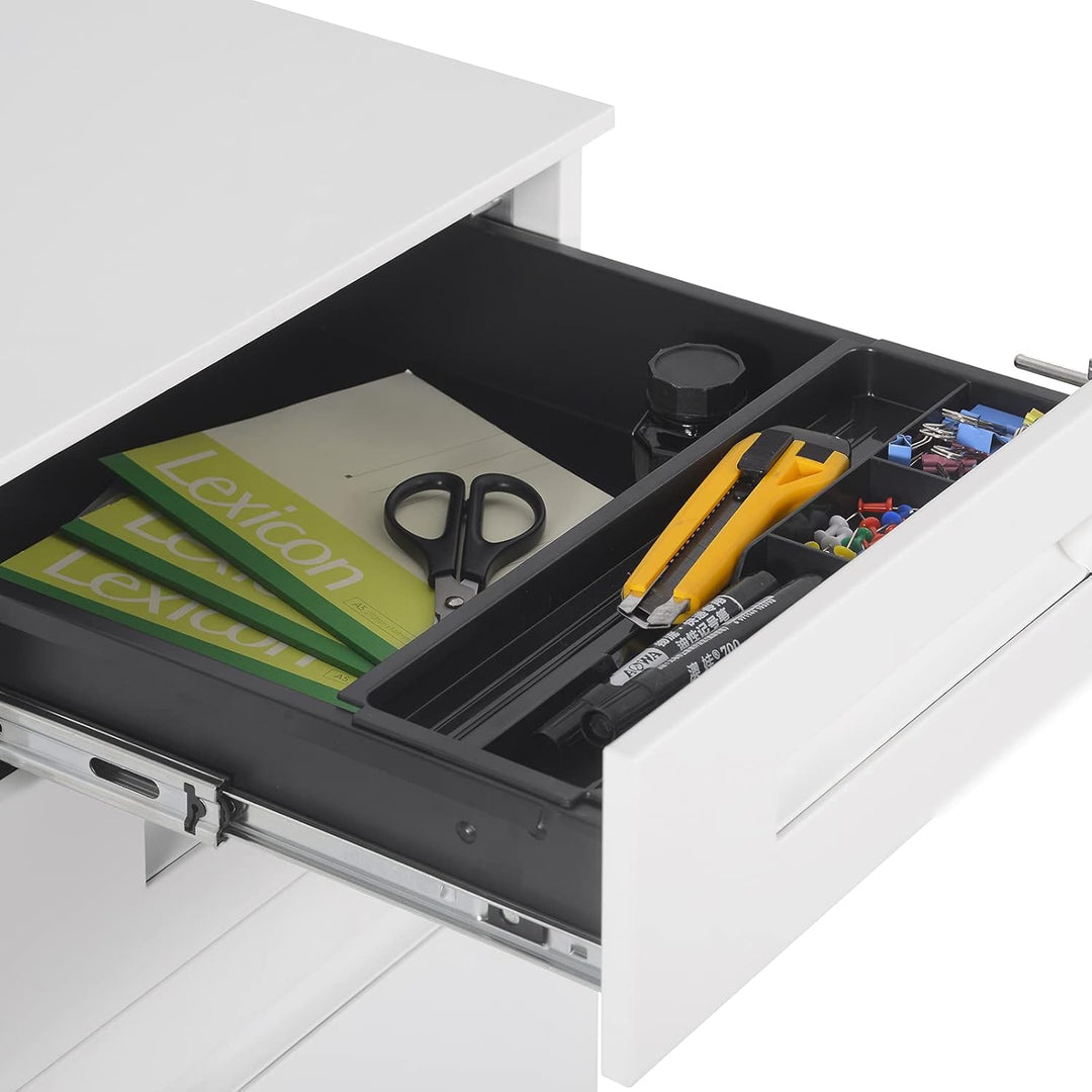 WOLTU Rollcontainer Metall, Mobiler Aktenschrank Büroschrank mit 3 Schubladen Bürocontainer, abschli