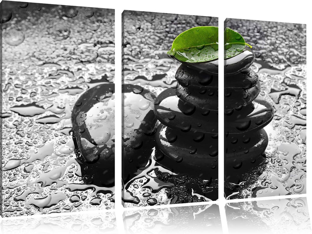 Pixxprint Zensteinturm im Regen als Leinwandbild/Grösse: 3 Teilig (120x80) cm/Wandbild/Kunstdruck/fe