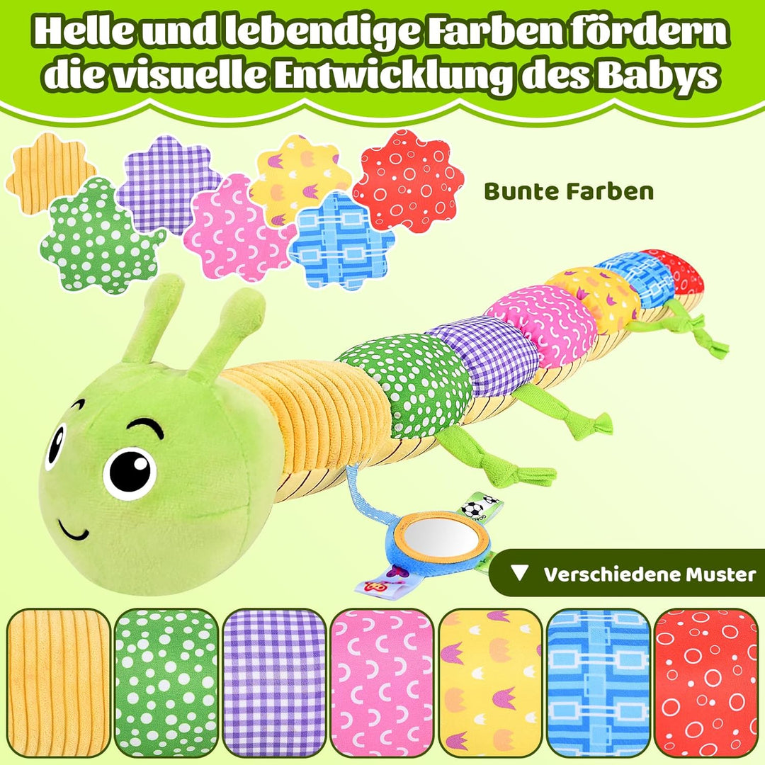 Herenear Baby Musical Raupe Kuscheltier, Raupe Plüschtier Spielzeug mit Lineal, Greifling zum Rassel