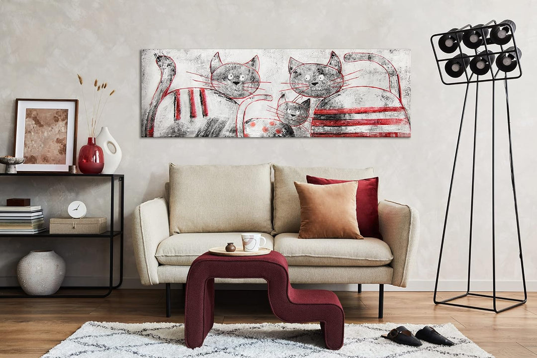 YS-Art XXL Abstrakt Acryl Gemälde auf Leinwand lustige Katzen handgemalt Wandbilder Wohnzimmer Kinde