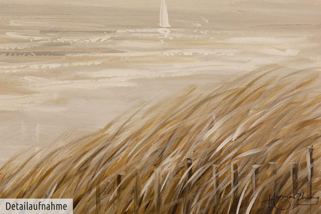 KunstLoft Leinwandbild | 100% HANDGEMALT | 90x60cm | Gemälde 'Sehnsucht nach Meer' | Strände | Beige