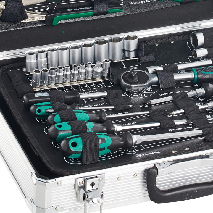 Brüder Mannesmann M29075 Alu-Werkzeugkoffer bestückt, 108-tlg & M19652 Gabelringschl DIN 3113 Satz,