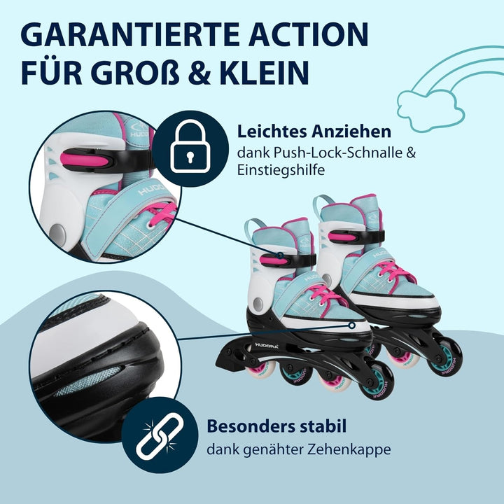 HUDORA Kinder Inliner Basic | Inline Skates für Mädchen & Jungen, verstellbar über 4 Grössen | Leich