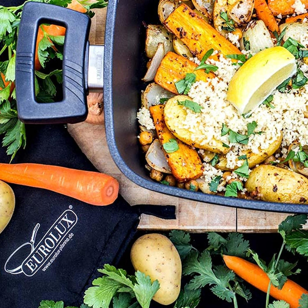 Eurloux Guss-Kasserolle 28 x 28 cm Induktion - Flache quadratische Universal Bratenkasserolle Alugus