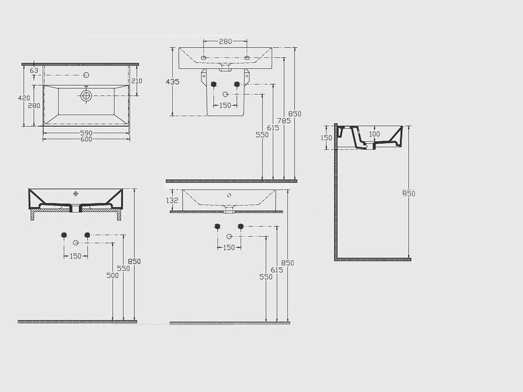 Aqua Bagno | Eckiges Design Handwaschbecken, hochwertige Keramik, modern & stilvoll durch dünnen Ran