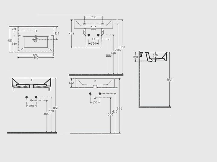 Aqua Bagno | Eckiges Design Handwaschbecken, hochwertige Keramik, modern & stilvoll durch dünnen Ran
