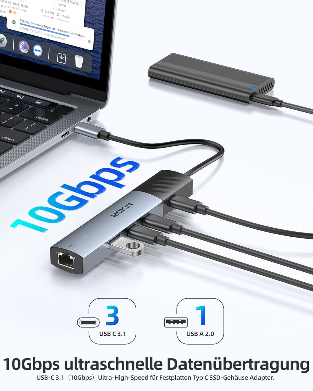 MOKIN USB C HUB, 7 in 1 USB C Adapter mit 4K@60HZ HDMI, Ethernet, 3*USB-C 3.1 Ports und 1*USB-A Date