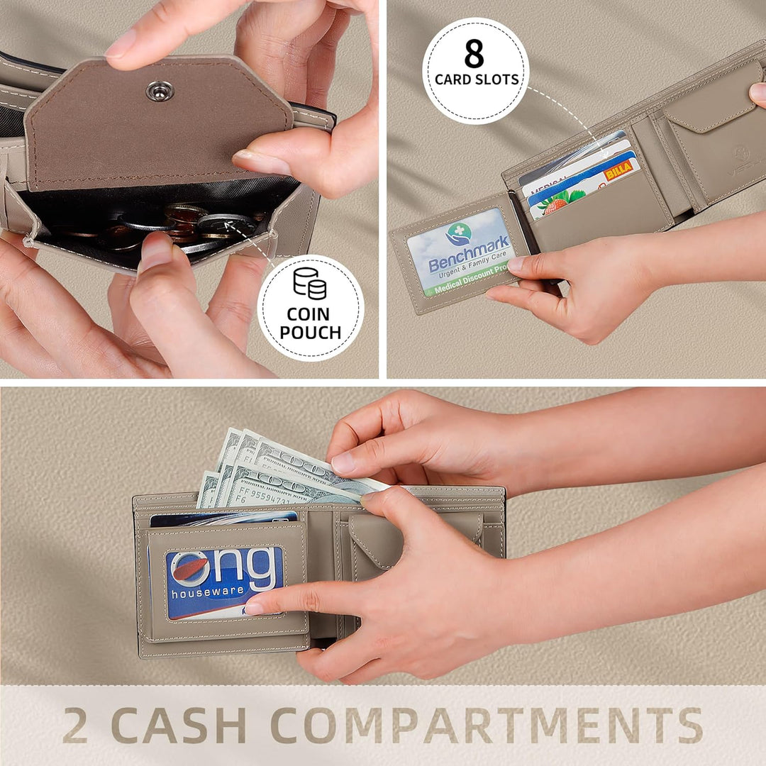 VISOUL Leder Geldbörse Herren mit ID-Fenster/Münzfach & RFID Schutz I Echtleder Geldbeutel für Männe